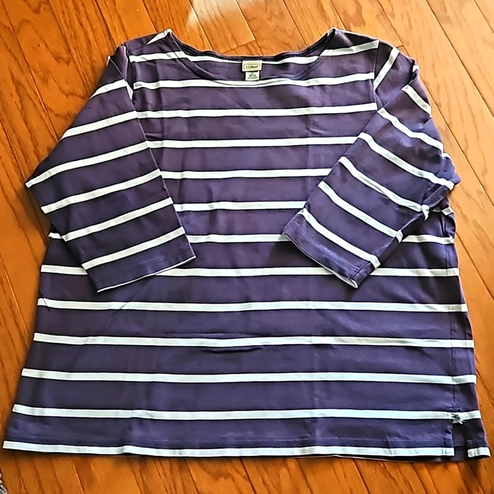 L.L. Bean Purple and White Relaxed Long Sleeve Blouse